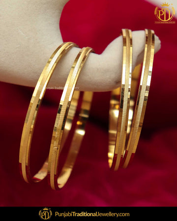 Gold Finished Karra Bangles (Pair)| Punjabi Traditional Jewellery Exclusive